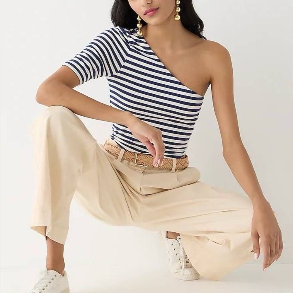 J. Crew NWT FormKnit One-Shoulder T-Shirt White Navy Stripe Medium